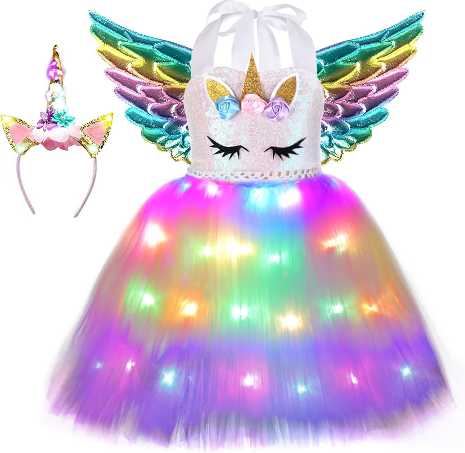 Soyoekbt LED Unicorn Princess Dress for Girls