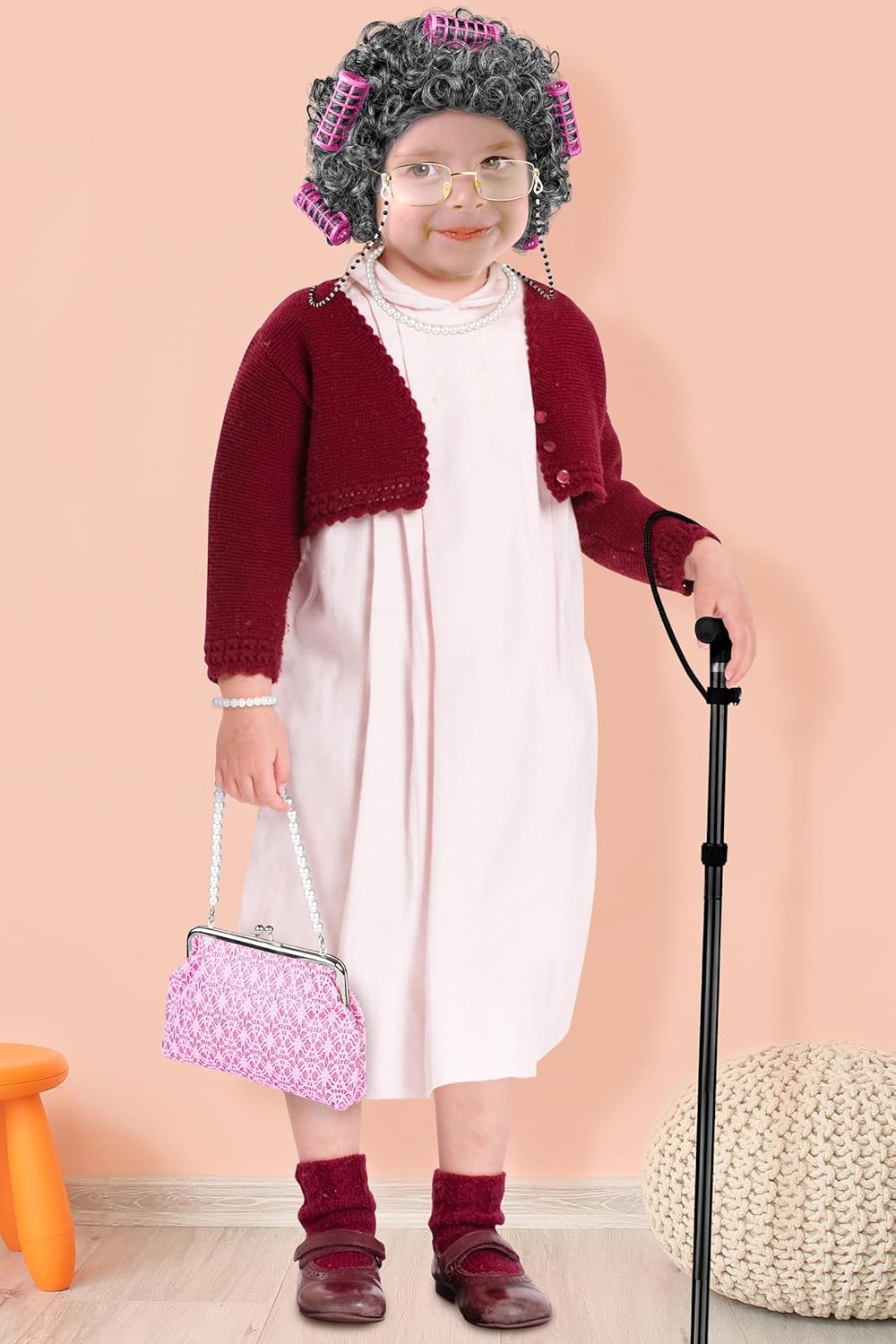 AOTHSO 7-Piece Granny Costume Set for Kids Girls
