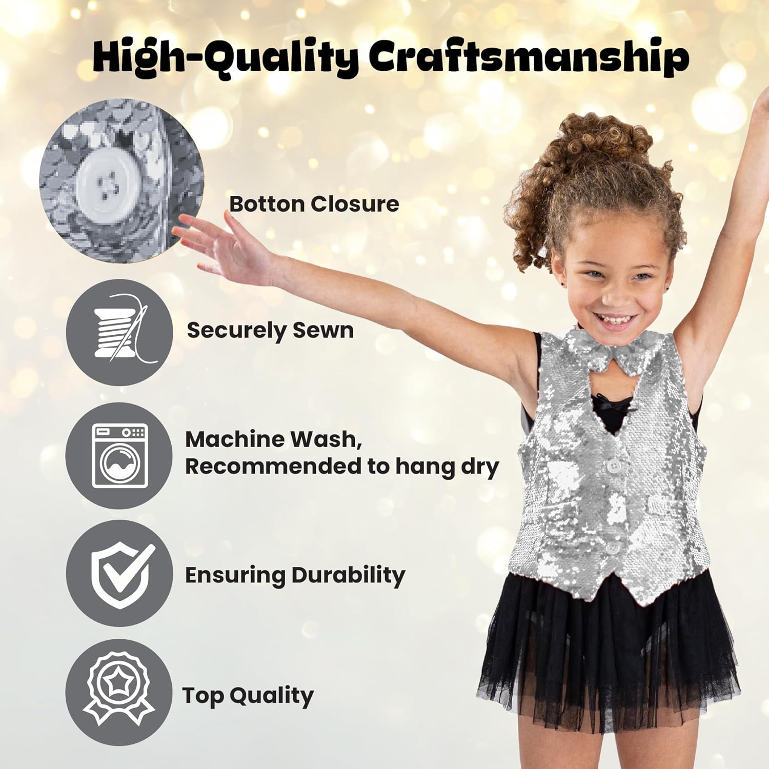 Sparkling Sequin Vest for Boys Dress Up America - Bow Tie Costume