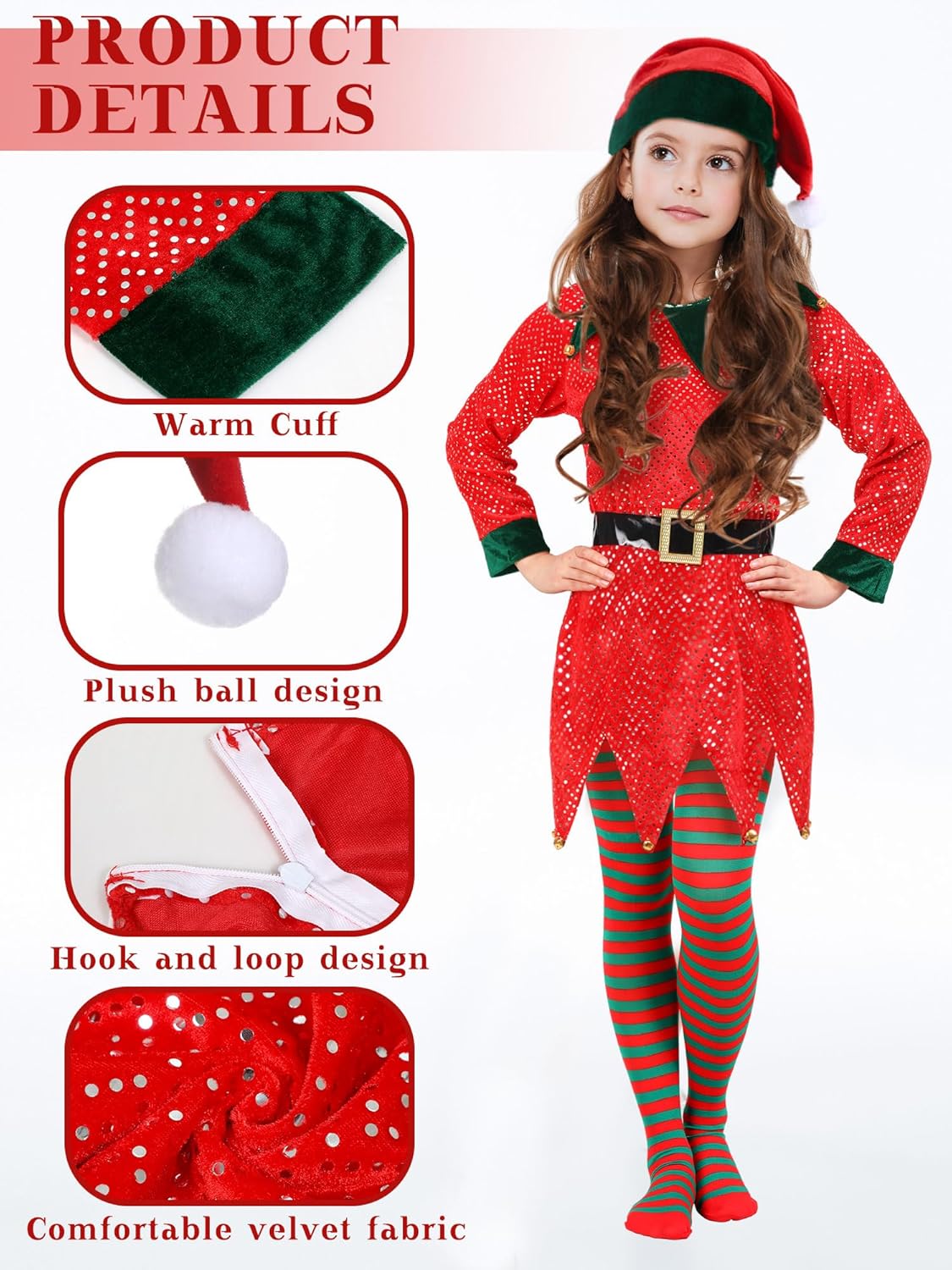 Geyoga 6 Pack Christmas Elf Costumes for Kids Girls
