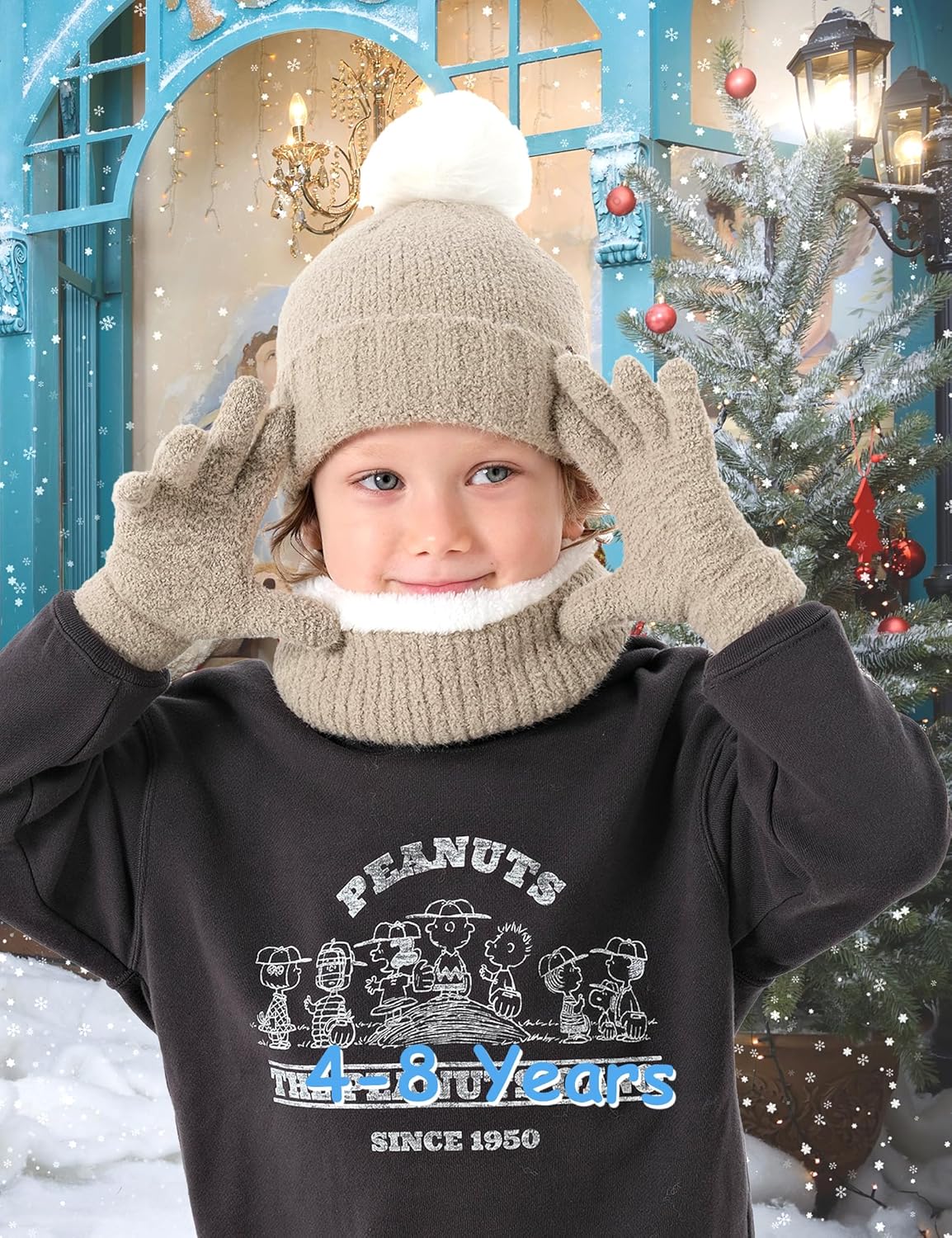 Warm Kids Set with Hat Scarf Gloves Bag forcold weather