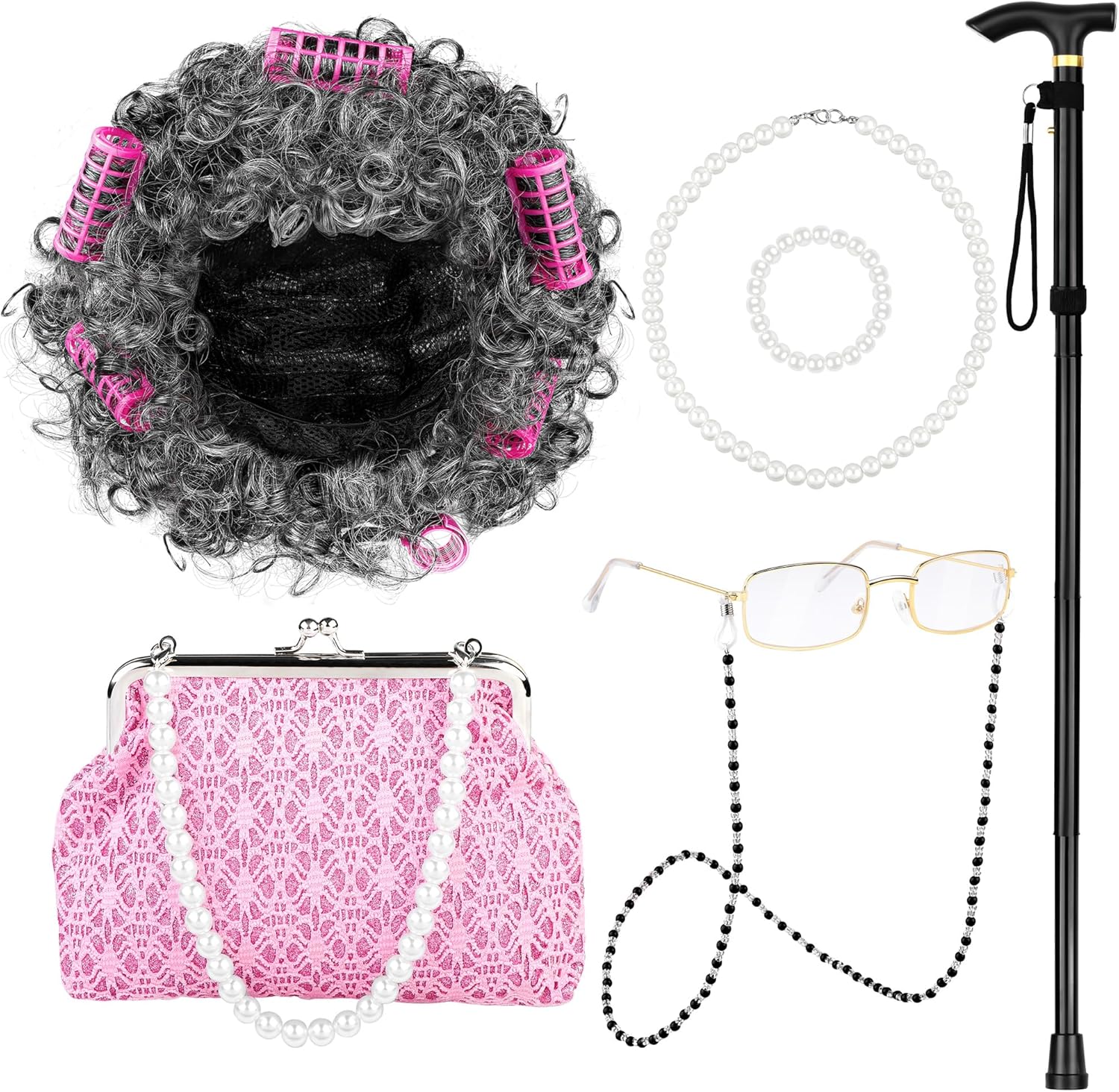 AOTHSO 7-Piece Granny Costume Set for Kids Girls