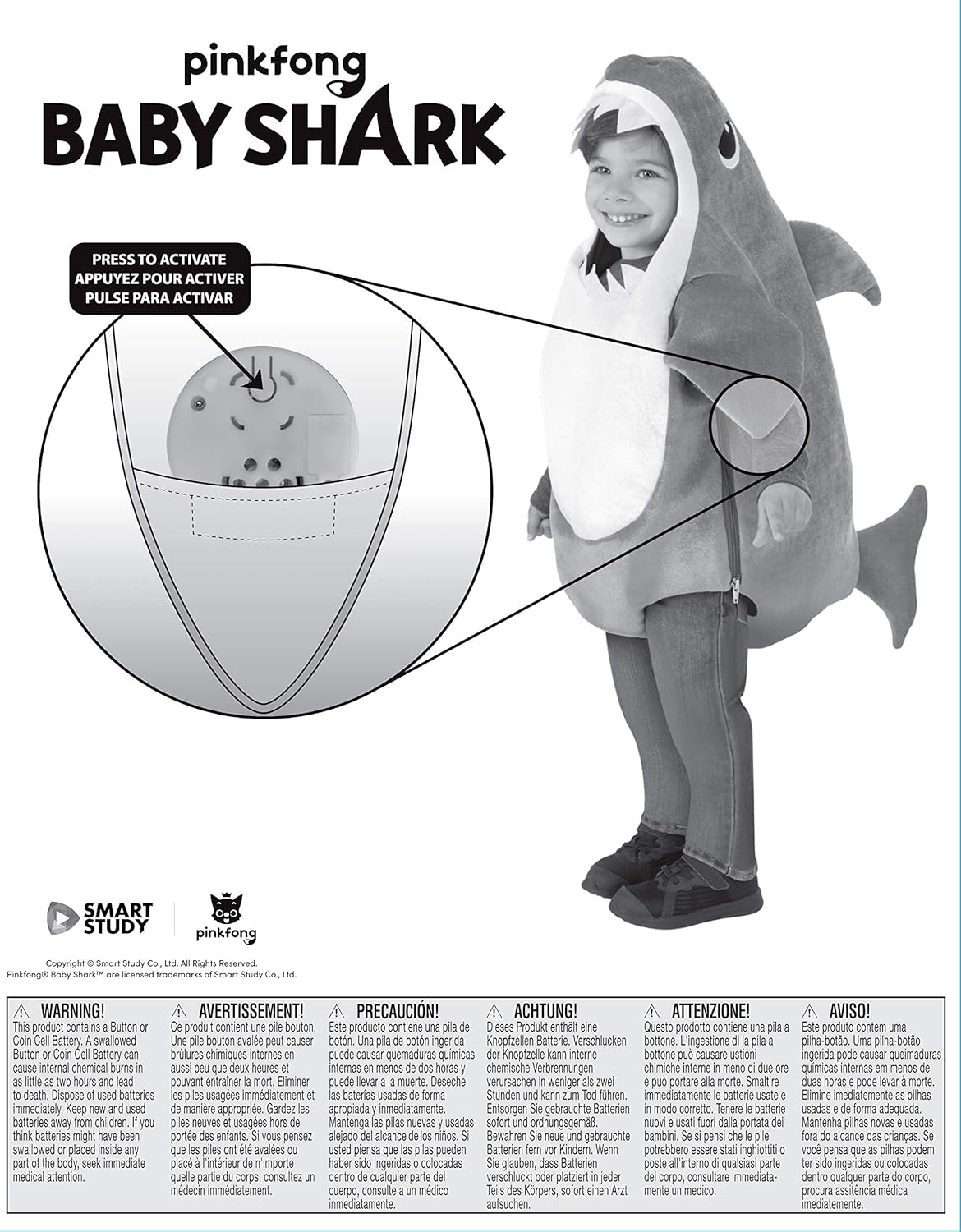 Playful Daddy Shark Costume for Kids with Sound Chip
